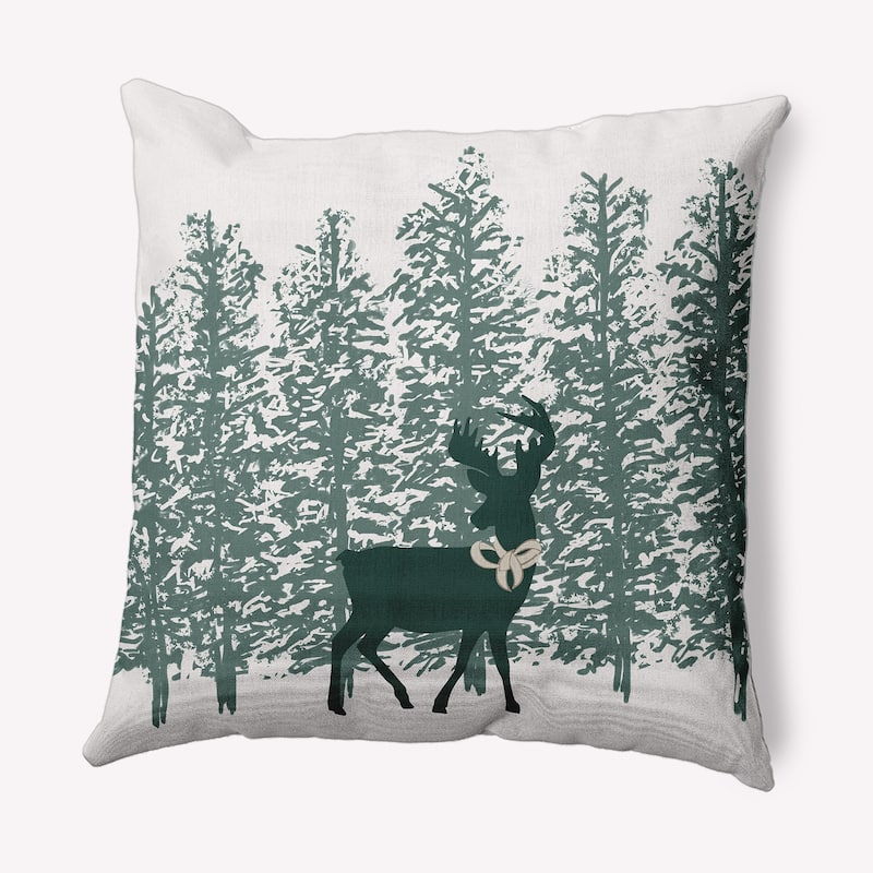 Reindeer Through the Woods Winter Soft Spun Polyester Decorative Throw Pillow - 20 x 20 - Christmas Green