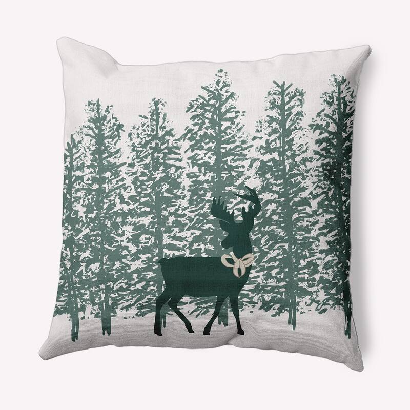 Reindeer Through the Woods Christmas Indoor/Outdoor Throw Pillow - 20" x 20" - Christmas Green
