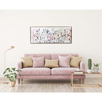 "Colorful Wildflowers" Watercolor Print on Gold Floating Framed Canvas Wall Art
