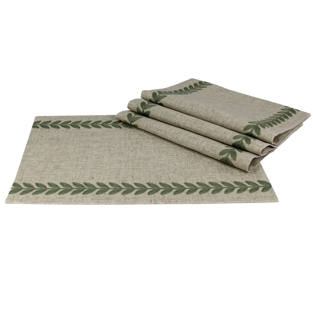 Truesdale Floral Embroidered Placemats 14 by 20-Inch, Set of 4,Pine Green