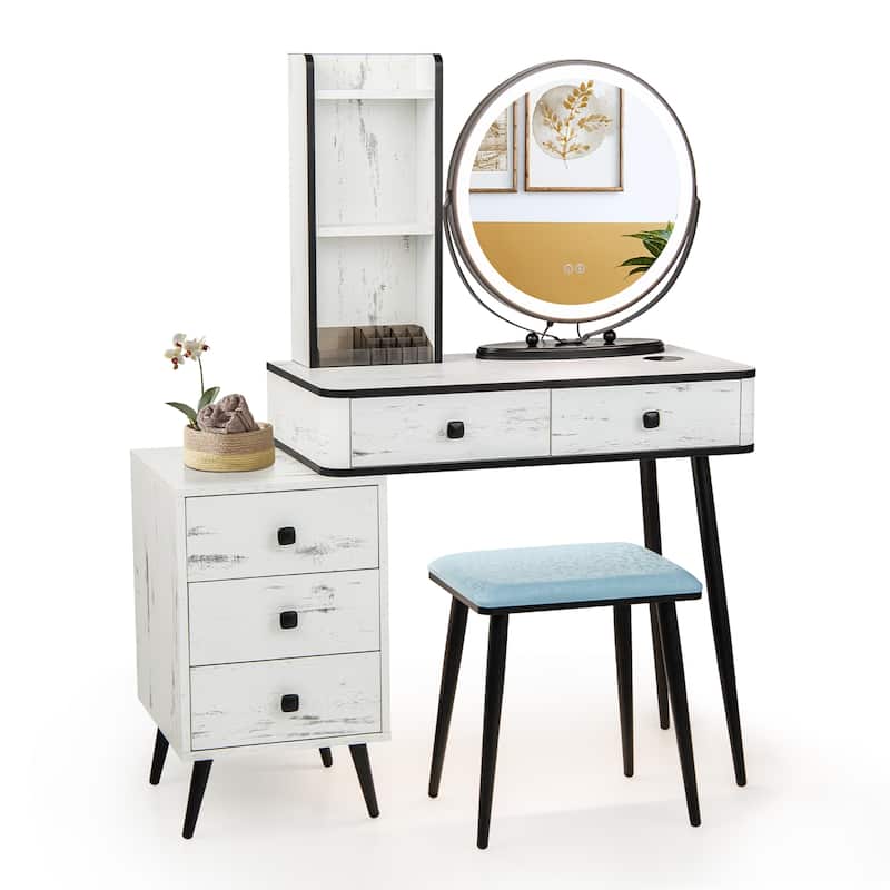 Costway Vanity Makeup Table Set 3-Color Dimmable Human Body Induction - See Details