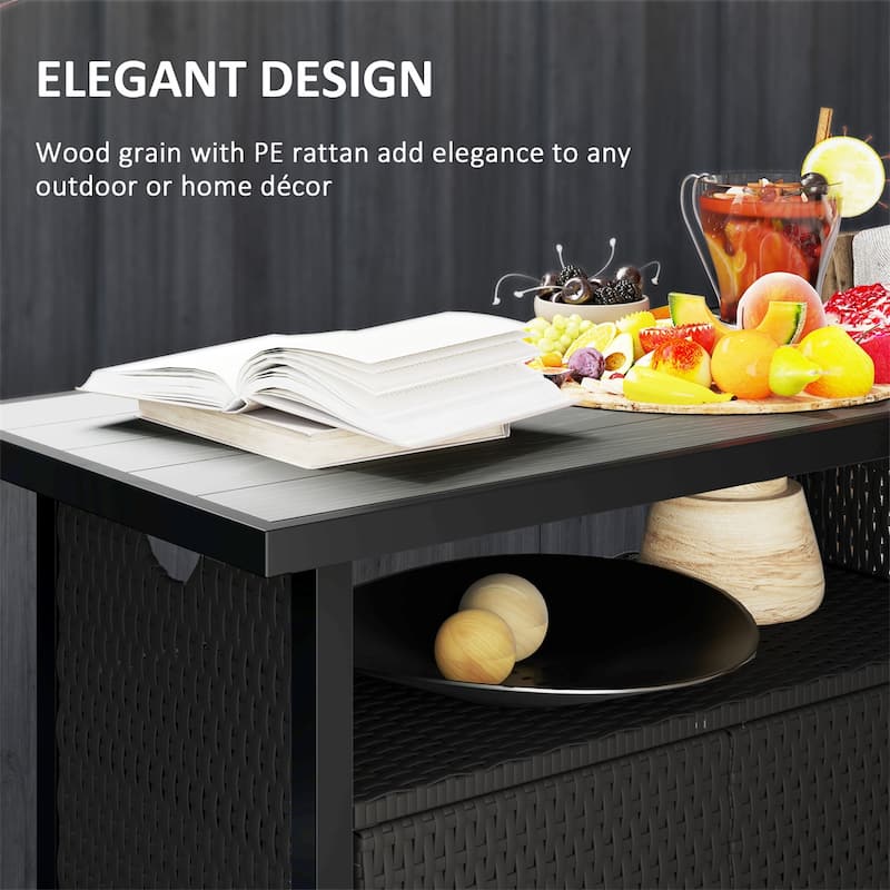 PE Rattan Outdoor Storage Cabinet with Steel Frame and Shelf - 35.4" W x 19.7" D x 35.4" H