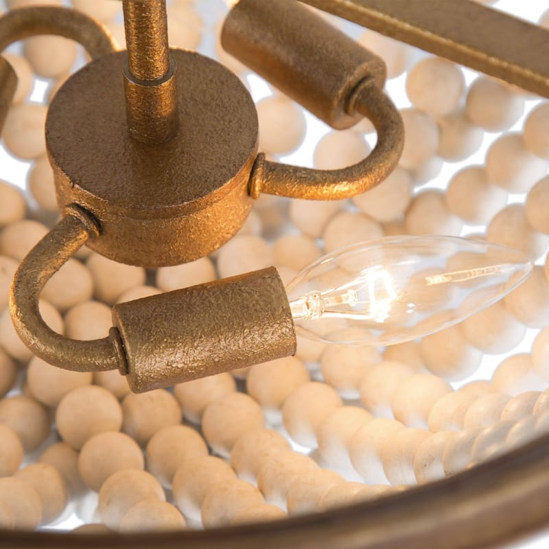 Coasa Modern Gold 3-Light Wood Beaded Boho Chandelier Coastal Ceiling Lights