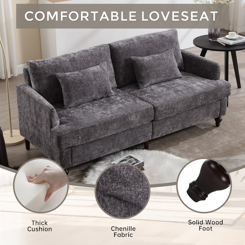 Chenille Fabric Loveseat Sofa, 2-Seater Sofa Couch with Extra Deep Seats, Upholstered Lounge Sofa with Wood Legs