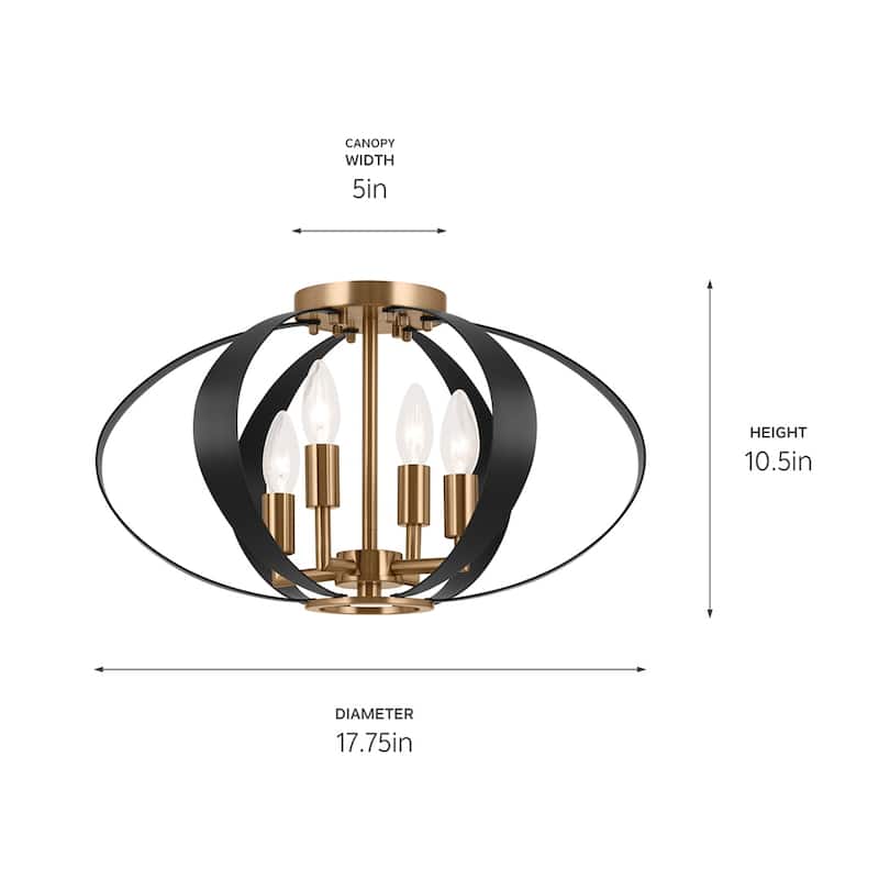 Kichler Lighting Cecil 17.75 in. 4-Light Champagne Bronze and Black Oval Flush Mount Light