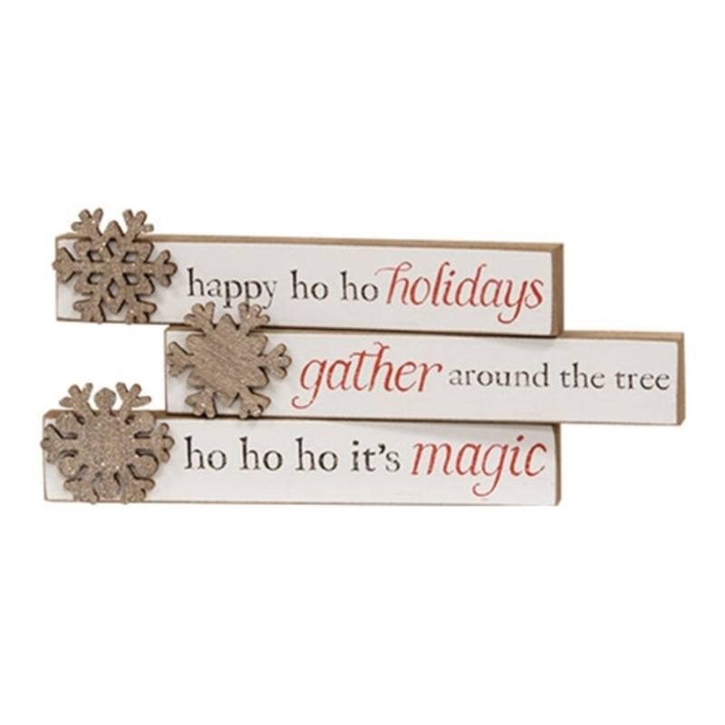 Rustic Happy Ho Ho Holidays Snowflake Mini Sticks Wooden Christmas Decor for Tabletops and Mantels - 3 Asstd - White