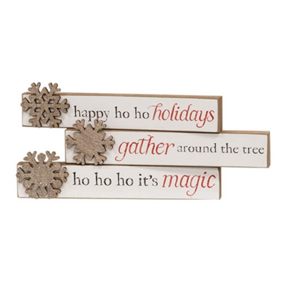 Rustic Happy Ho Ho Holidays Snowflake Mini Sticks Wooden Christmas Decor for Tabletops and Mantels - 3 Asstd