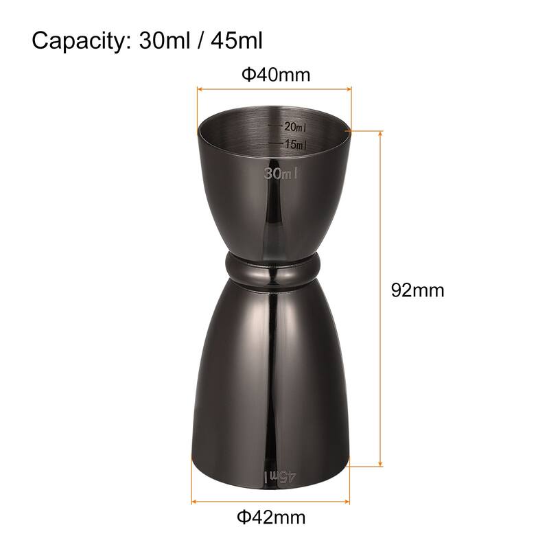 1oz/1.5oz Glass Measuring Cup, Stainless Steel Rim Bell Jigger - 92mm - Black