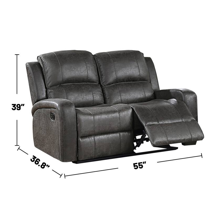 Leather-Like Fabric Upholstered Manual Motion Loveseat