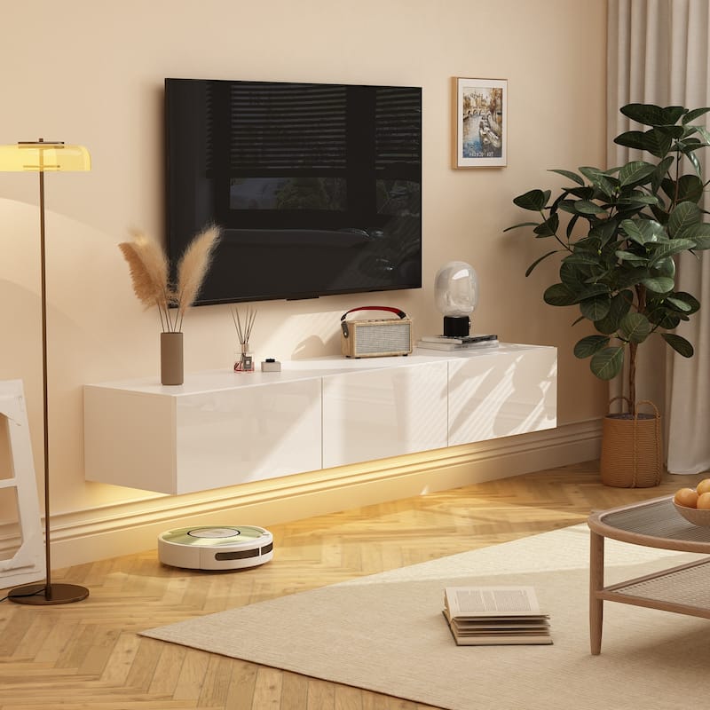 Floating TV Stand Wall Mounted with LEDsTV Stand Floating TV Cabinet - White
