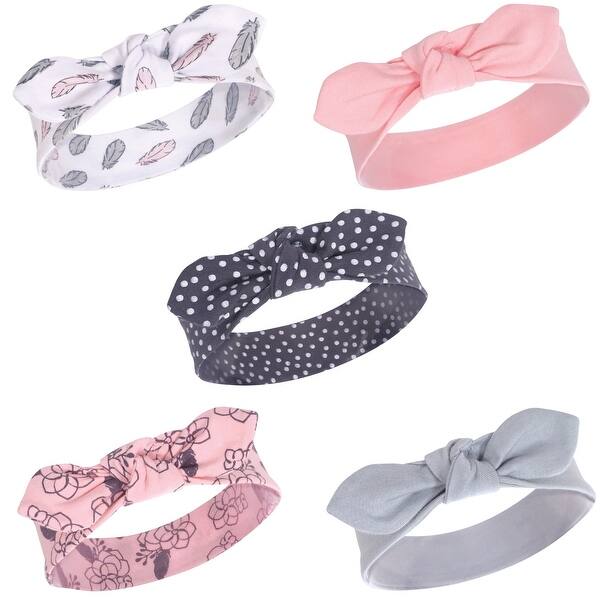 slide 1 of 1, Yoga Sprout Baby Girl Cotton Headbands 5pk, Feather Floral, 0-24 Months - Feather Floral Feather Floral - 0-24 Months