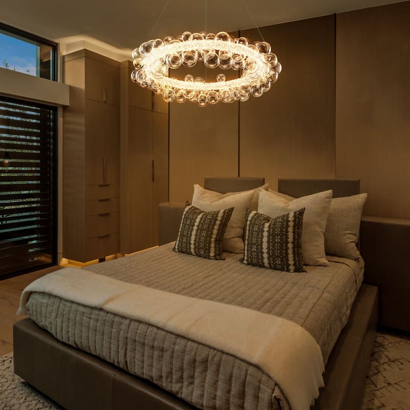 Crystal Bead LED Chandelier with Glass Globe, Adjustable