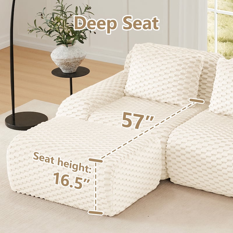 Roomfitters 114 Inch Modular Sectional Sofa, Oversized Flannelette 3-Seater, Cream