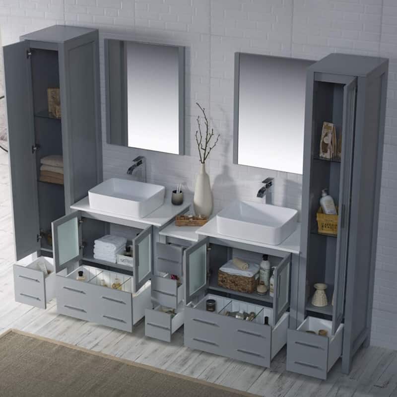Blossom Sydney 102" Double Sink Vanity Set with Linen Closet & Mirrors