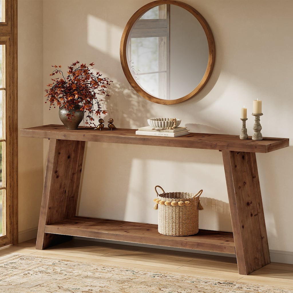 Solid Wood Entryway Console Table with 2-tier Storage