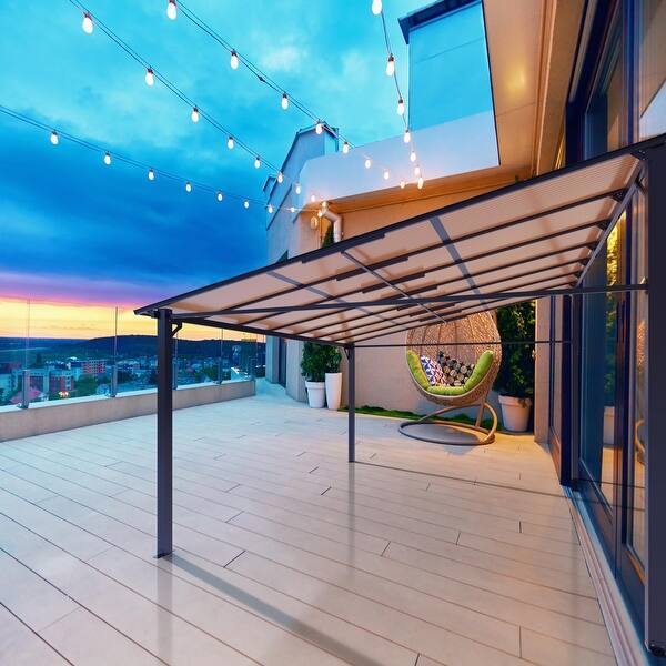10'x 12' Lean to Gazebo, Hardtop Wall Pergola with Polycarbonate