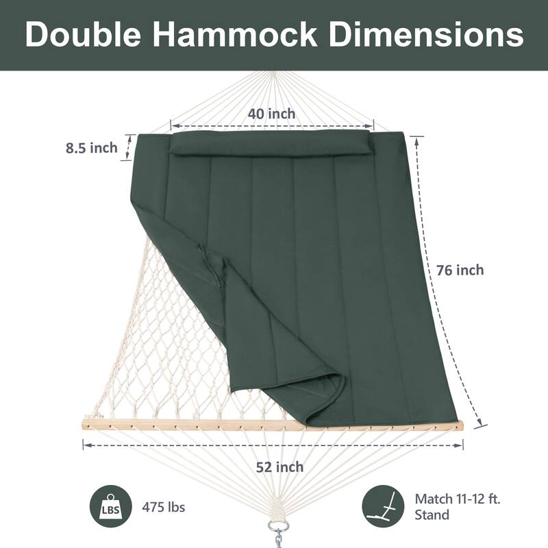 Durable 2 Person Rope Hammock with Polyester Quilted Pad and Pillow - 76*52