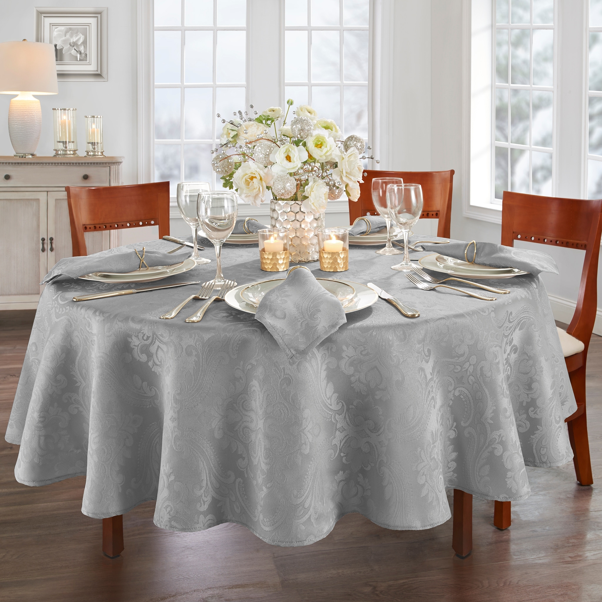 Grey & White Damask Square Centerpiece Tablecloth Topper Runner Mat 