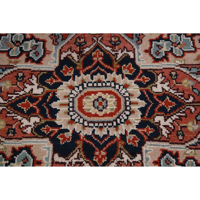 Hand Knotted Oriental 100% Wool Carpet Traditional Medallion Beige & Ivories Heriz (serapi) Area Rug - 10' 3'' X 7' 8''