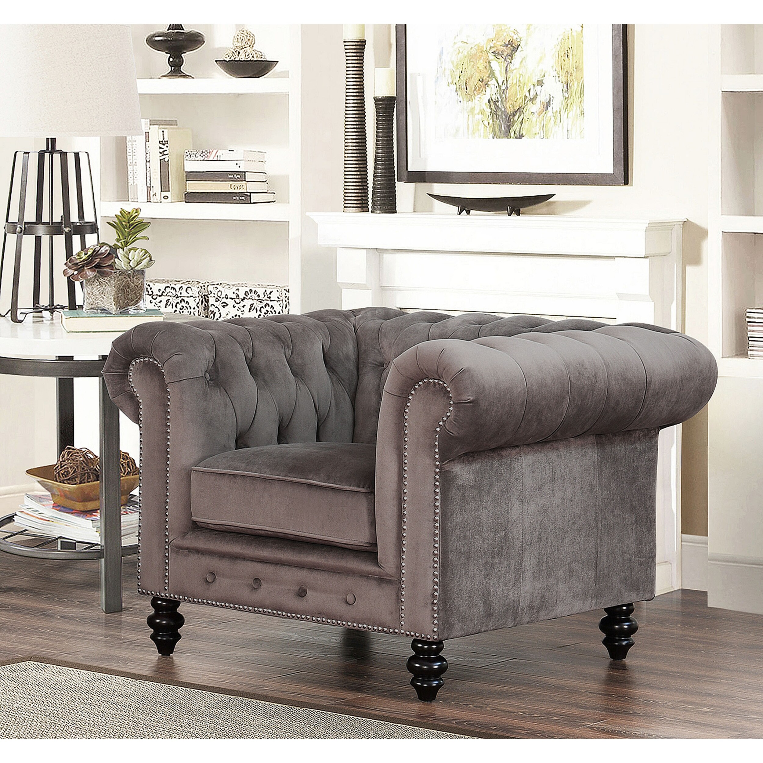 grey velvet arm chair