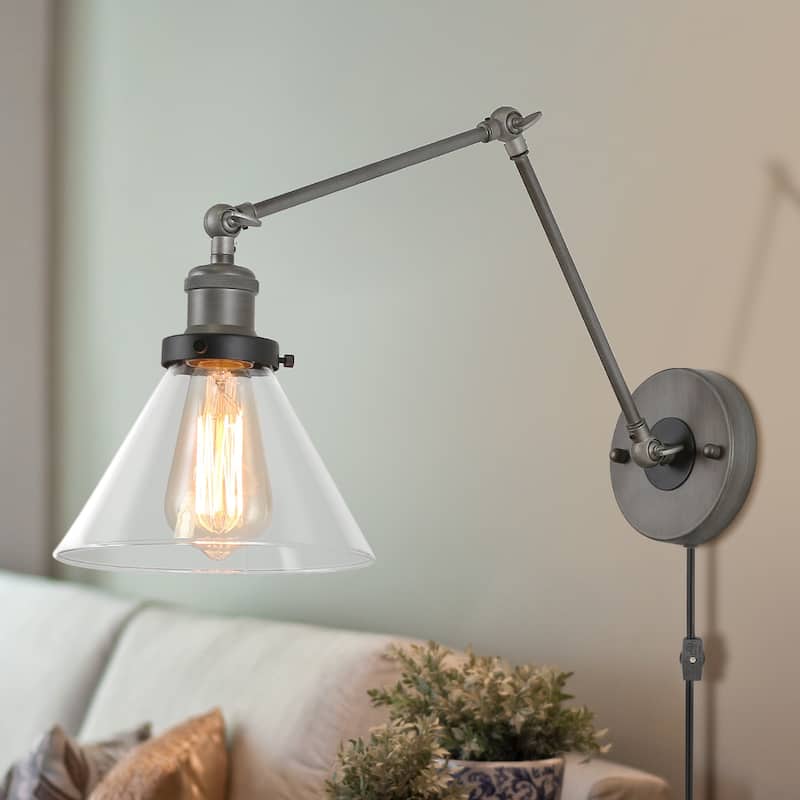 Merida Plug-in Adjustable Wall Lamp Sconce with Clear Glass - L21" x W7.3 " x H8"