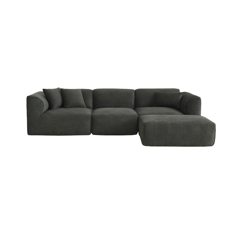 Roomfitters Modern Velvet Sectional Sofa with Detachable Ottoman, 4-Seater Couch with Pillows for Living Room