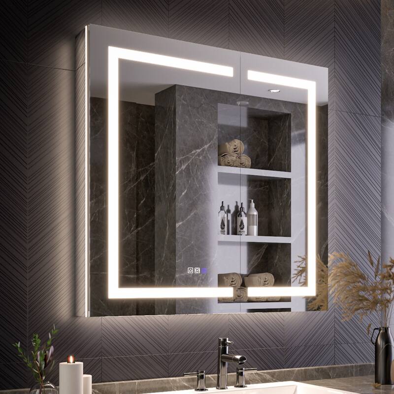 Modland 24"-42W x 36"H LED Medicine Cabinet Mirror with USB Charging,5x Makeup Mirror - 36x36 - Double Door
