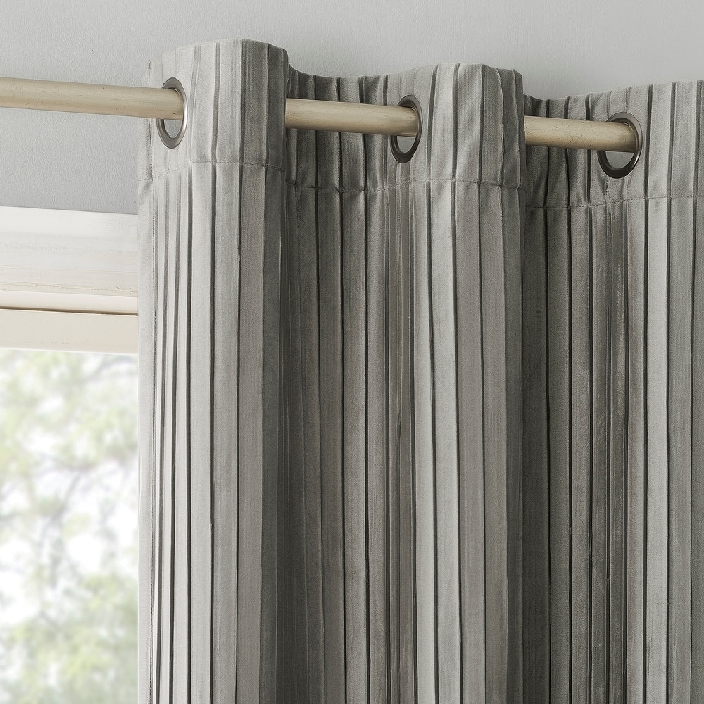 Sun Zero Cascade Pleated Velvet Blackout Grommet 1-Piece Curtain Panel, Single Panel