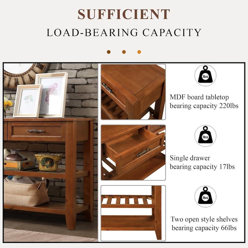 42'' Vintage Entryway Table with 2 Storage Drawers and 2 Tiers Shelves