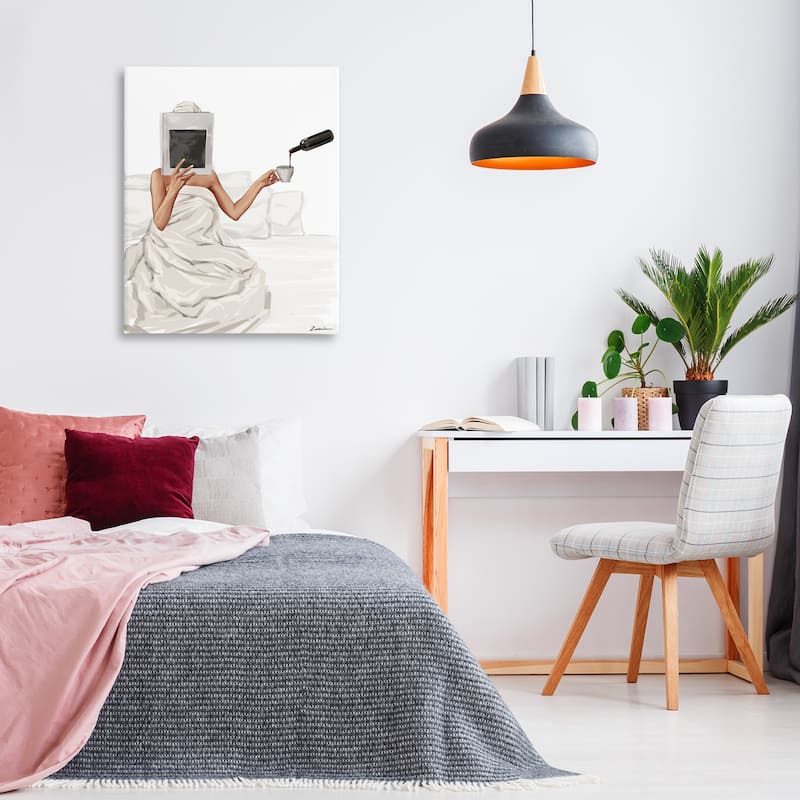 Stupell Cozy in Bed with Drink Canvas Wall Art Design By Ziwei Li