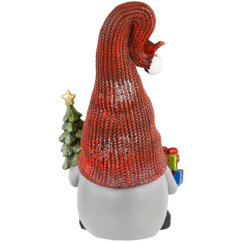 Gnome with Cardinal Holding Christmas Tree Decoration - 9"
