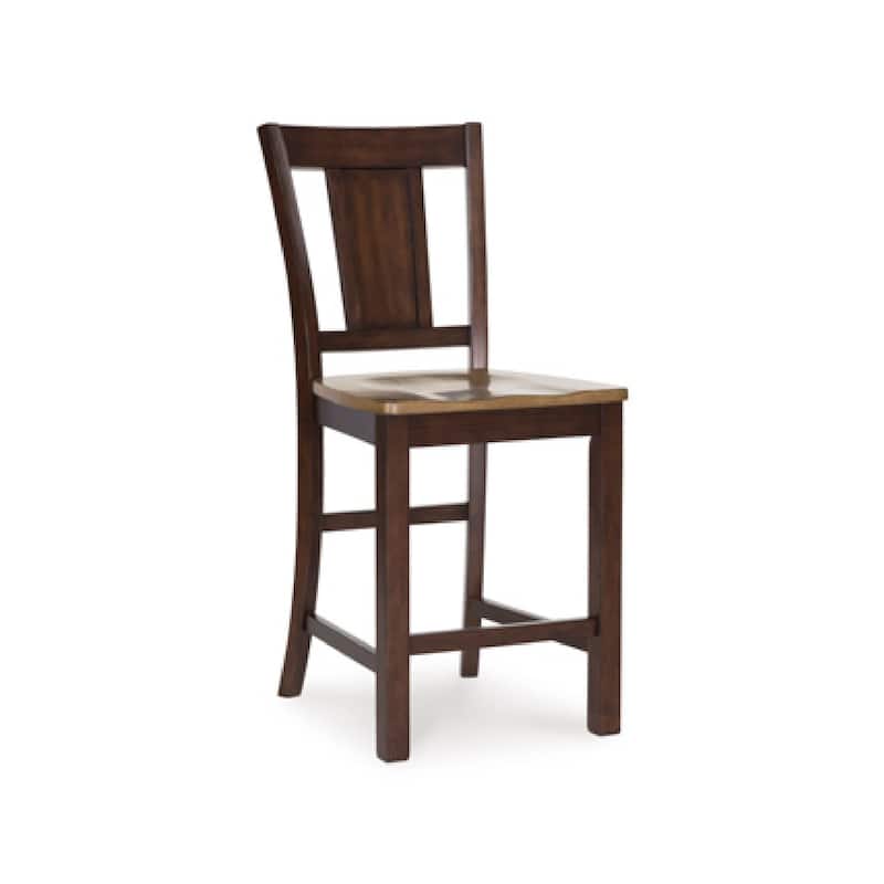 Rex Counter Height Chair Set of 2, Light Brown Plank Seat, Dark Brown
