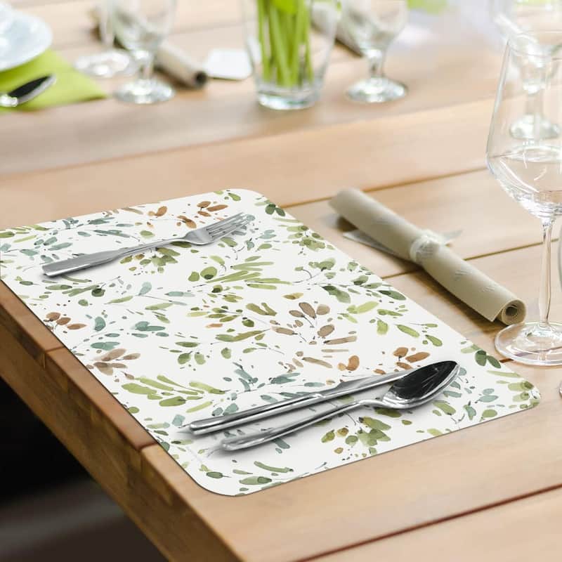 Green Fields 4 Pack Reversible Easy Care Flexible Plastic Placemats Made in The USA BPA Free PVC Free Easily Wipes Clean