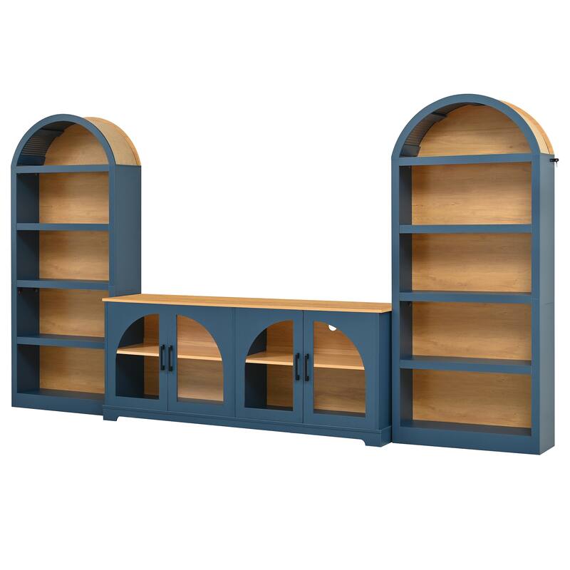 3-Piece Retro Entertainment Center for TVs up to 70", Two-Tone Farmhouse TV Stand with Sideboard & Bookshelf