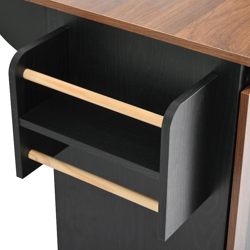 55.5" Farmhouse Kitchen Island with Drop Leaf, Power Outlet, Rolling Wheels and Spice Rack - 55.5'' x 28.75'' x 36.9''