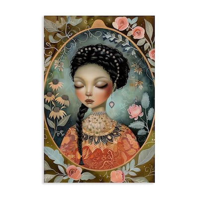 Stupell Floral Edged Portrait of Woman Canvas Wall Art Design By The Dutch Lady