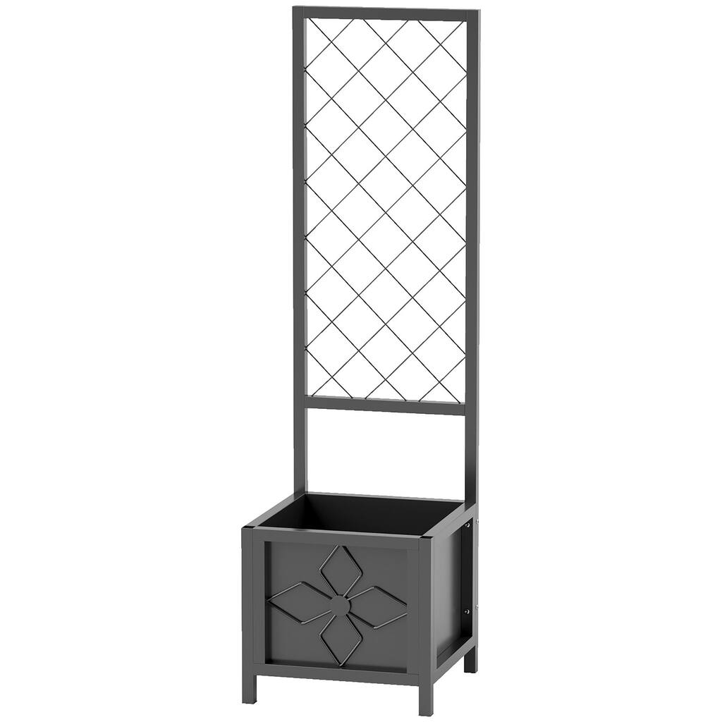 Galvanized Raised Garden Bed with Trellis, Metal Planter Box with Drainage Holes For Climbing Plants, Vegetable