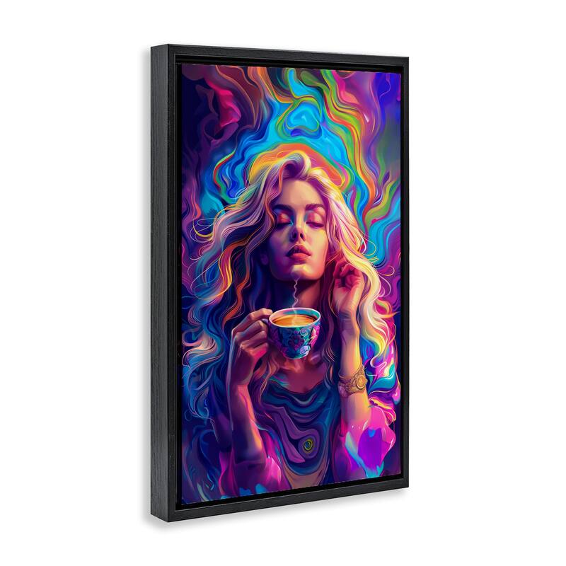 Stupell Spiritual Woman Sipping Tea Framed Floater Canvas Wall Art Design By Spirit of the Rainbow