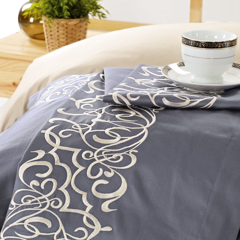 Superior Harrison 300 TC Embroidered Cotton Duvet Cover Set