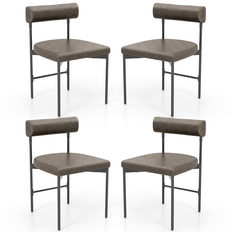 Gymax Dining Chair Set of 4 Faux Leather Upholstered Kitchen Side - Grey