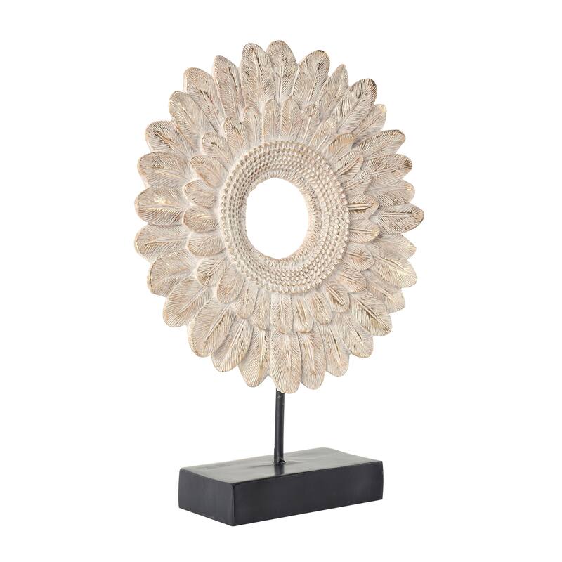 Cream Resin Feather Ring Bird Decorative Sculpture with Black Stand