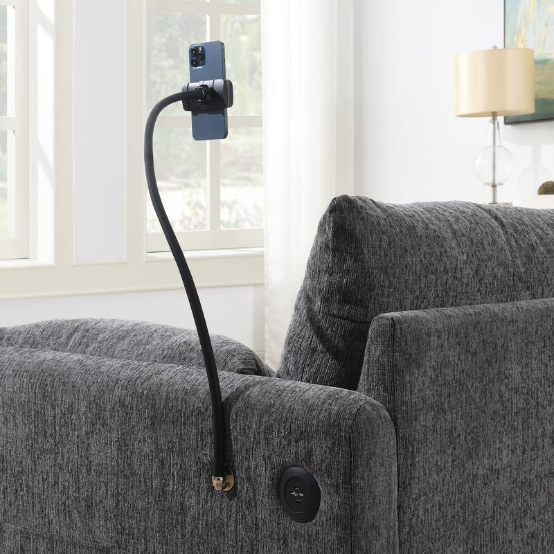 L Shaped Chenille Sectional Sofa with Storage Ottoman, Pockets, USB
