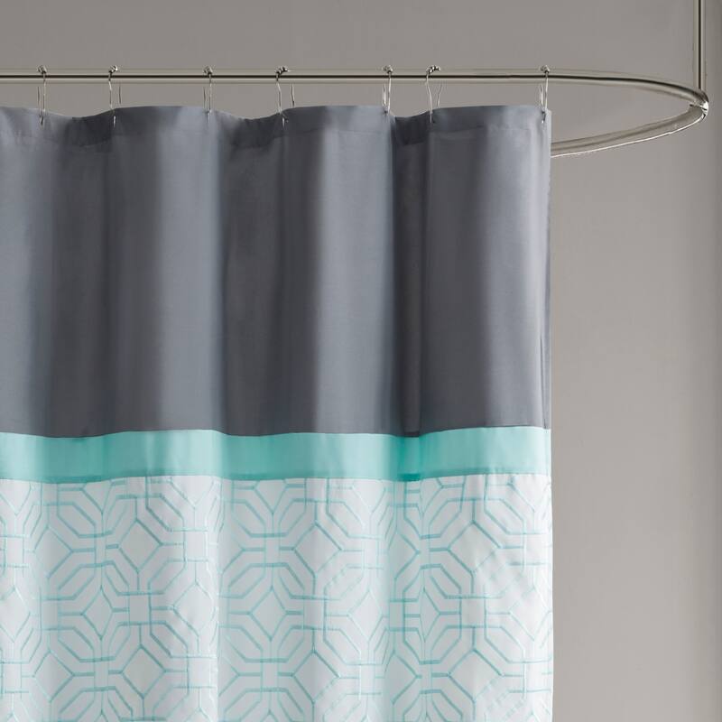 Shane Embroidered and Pieced Shower Curtain by 510 Design