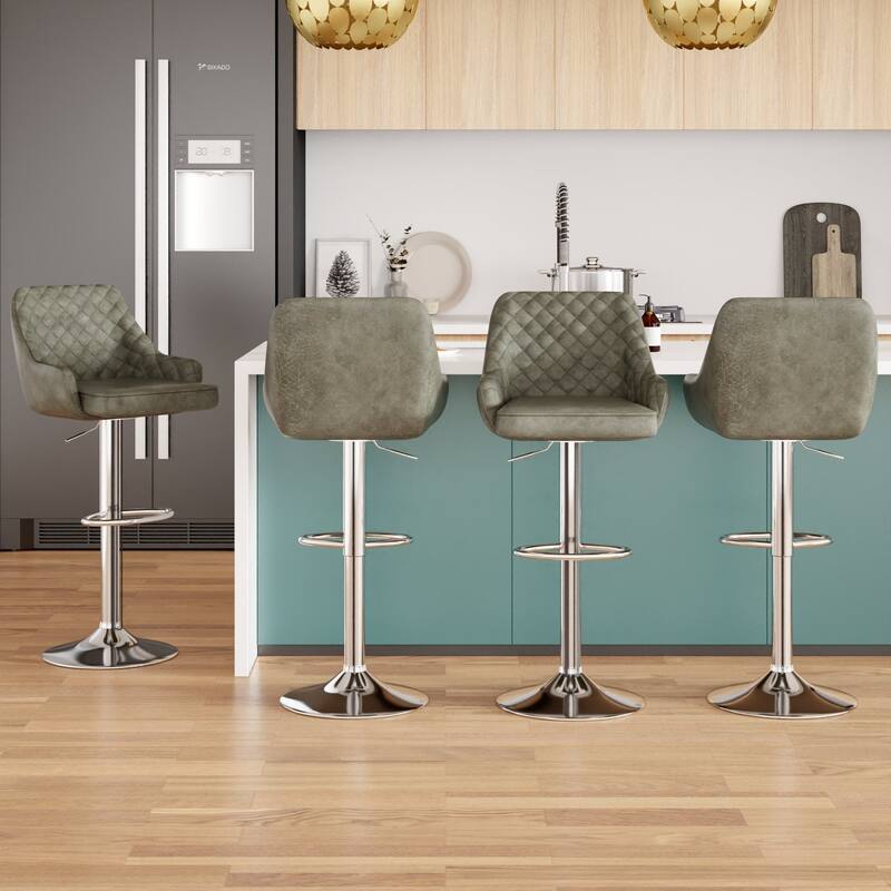 Javlergo 4-Pack Adjustable Bar Stools 24.4" to 32.7" Height Range with Footrest & Diamond Quilted Half-Back Counter Stools Set