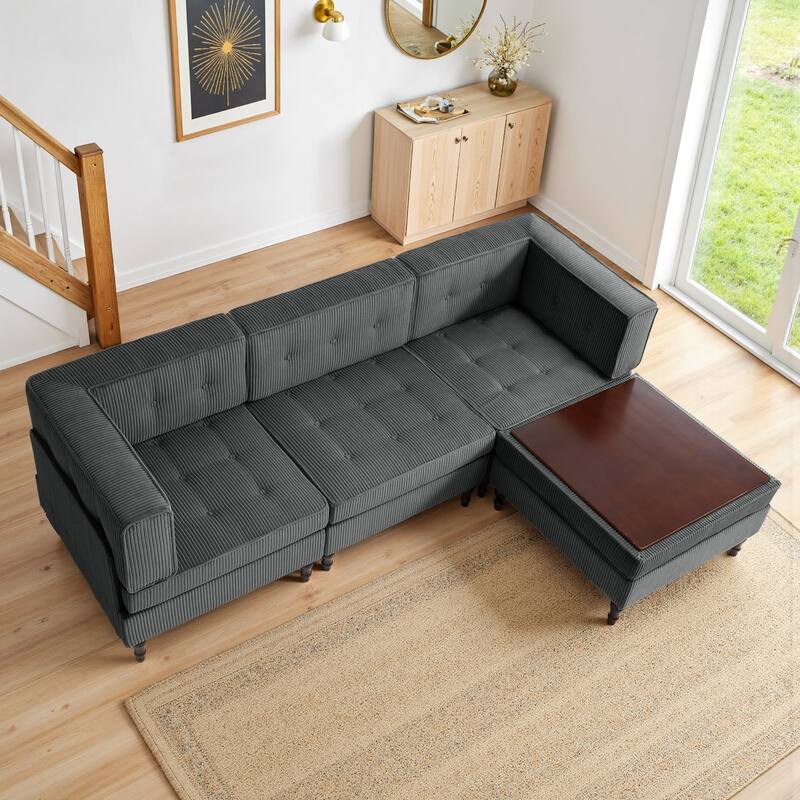 4-Piece 98" W Upholstered Modular Corduroy Sectional Sofa