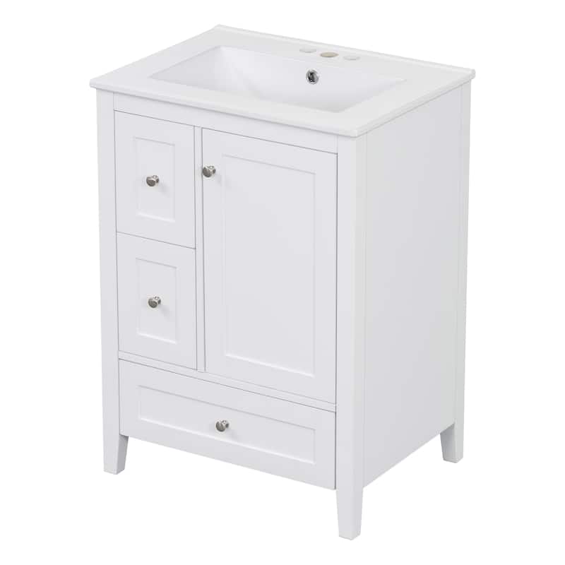 24-Inch Bathroom Vanity with Storage, Adjustable Shelf, MDF & Rubberwood, Removable Dividers