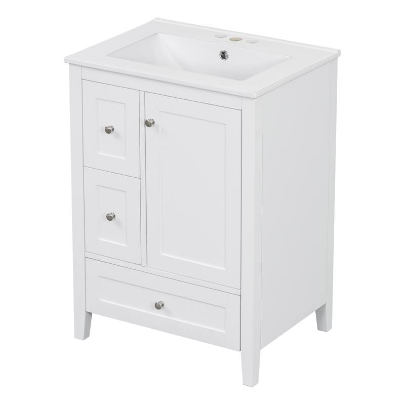Roomfitters 24" Bathroom Vanity with Sink, Solid Wood Legs, 3 Drawers with Removable Dividers & Adjustable Shelf