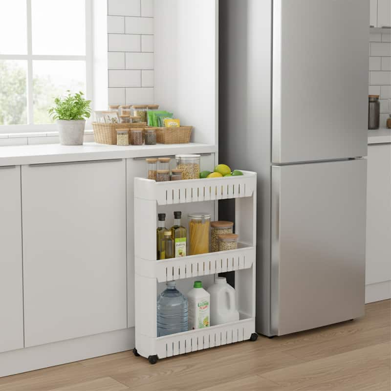 Multi-Purpose Slim Rolling Cart - 3-Tier Utility Organizer - 28.5" H x 21.5" L x 5.1"W