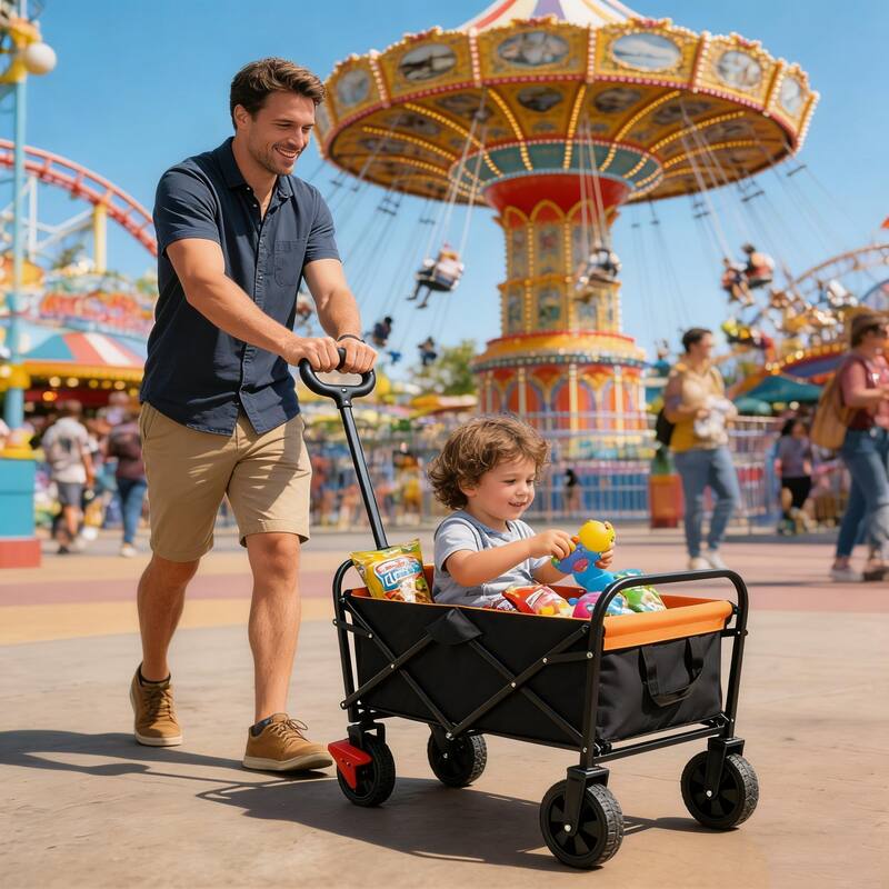 Anmytek Orange Black Mini Folding Brake Wagon Garden Shopping Beach Cart