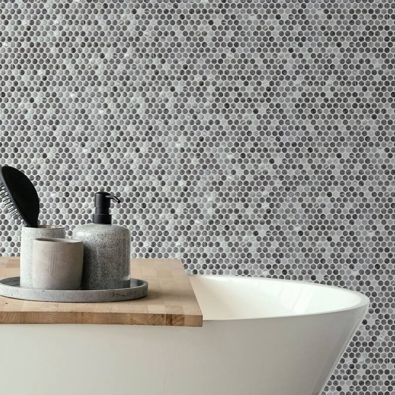Eterna Penny 12x12 Glass Round Mosaic Tile - Floor, Wall, Backsplash - 4 x 4 Sample - Storm